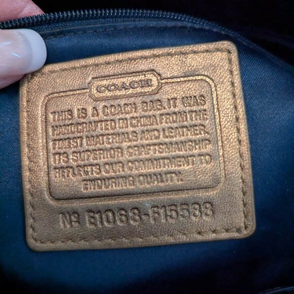 COACH Khaki Signature Legacy Rainbow Stripe Gold Leather Shoulder Tote F15588 - Picture 11 of 12